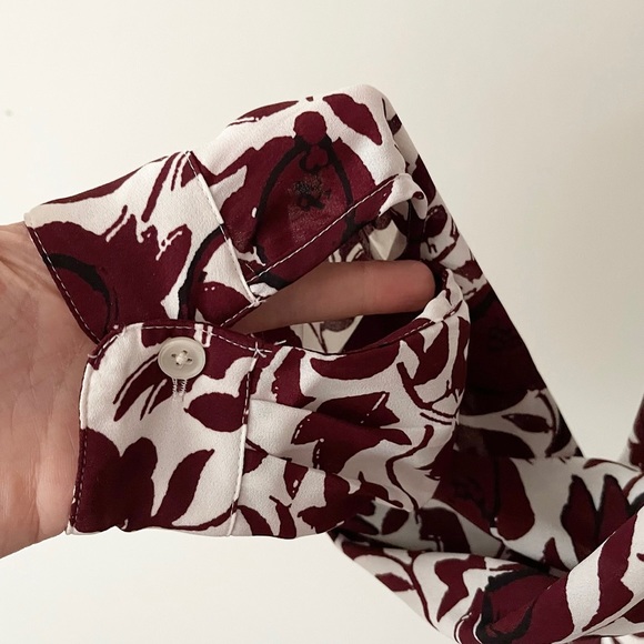 LOFT Outlet | Burgundy & White Floral Print Button Down Blouse - Picture 6 of 13